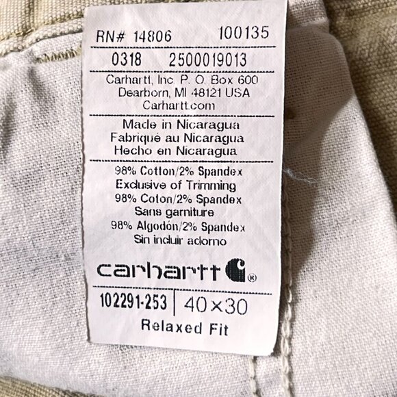 Carhartt Beige Relaxed Fit Canvas Pants Carpenter Cargo Pockets 40x30 RN 14806 - Picture 15 of 16